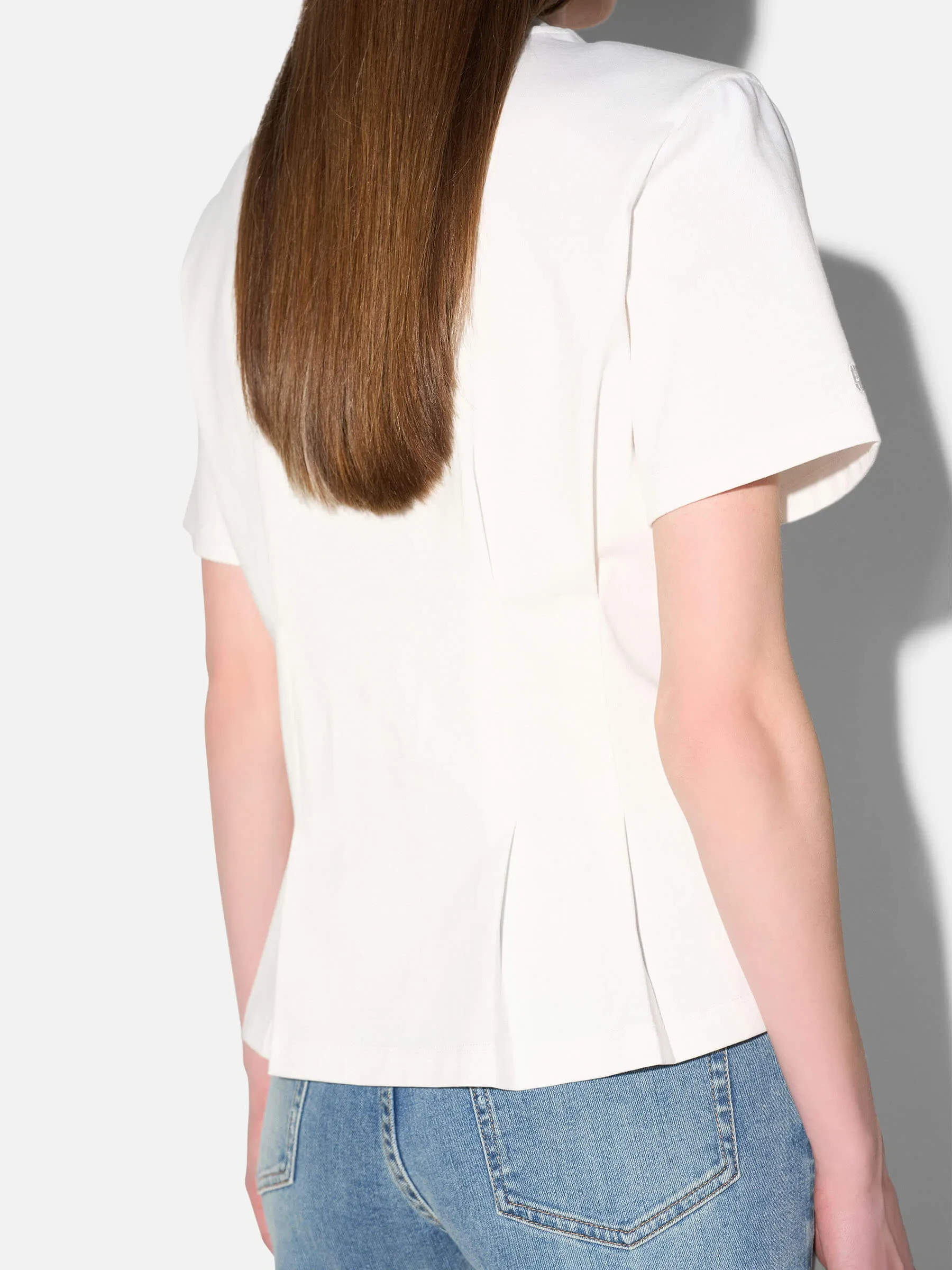 Wit Katoenen Dames Shirt Plooien Taille Keon