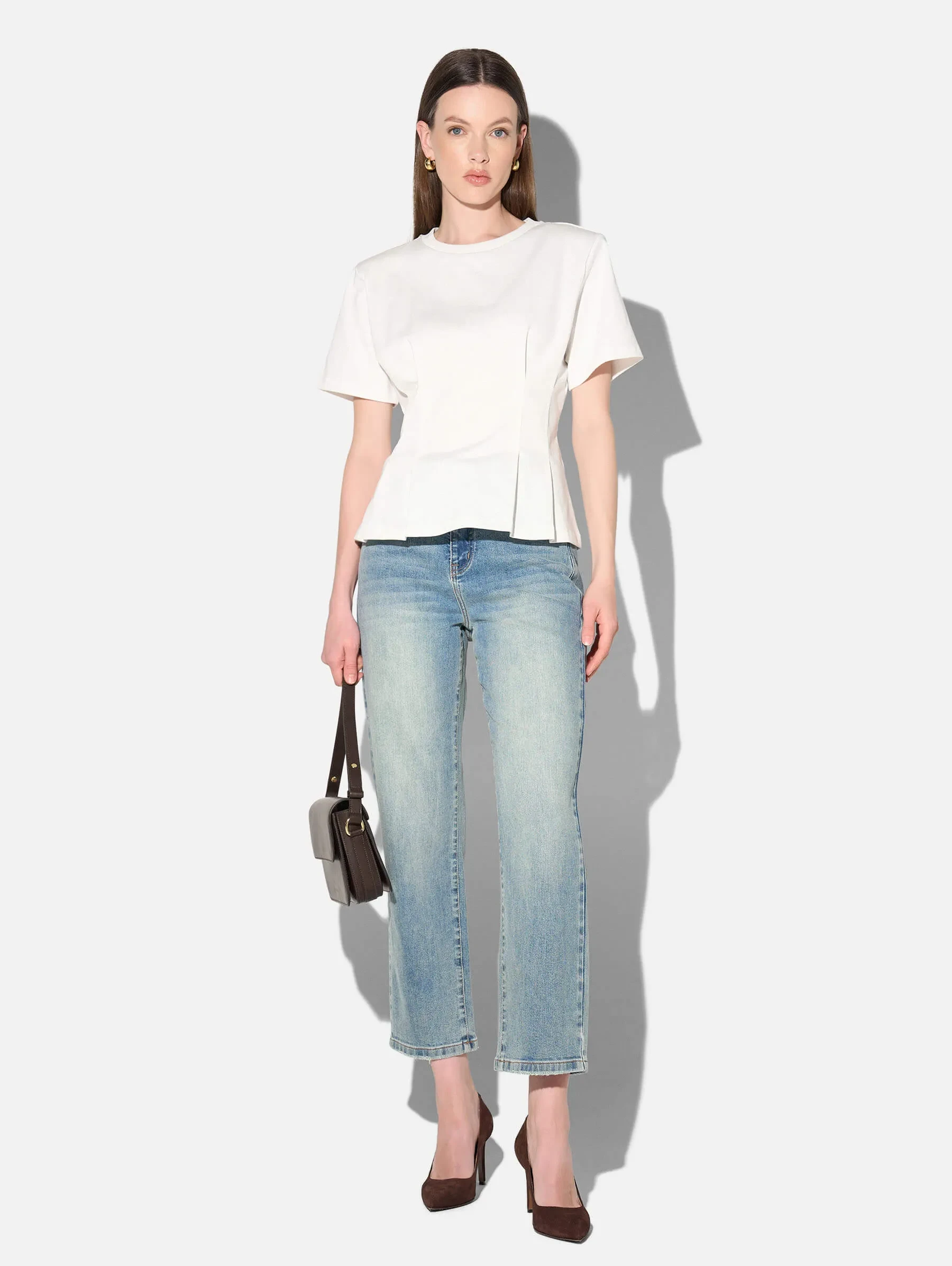 Wit Katoenen Dames Shirt Plooien Taille Keon
