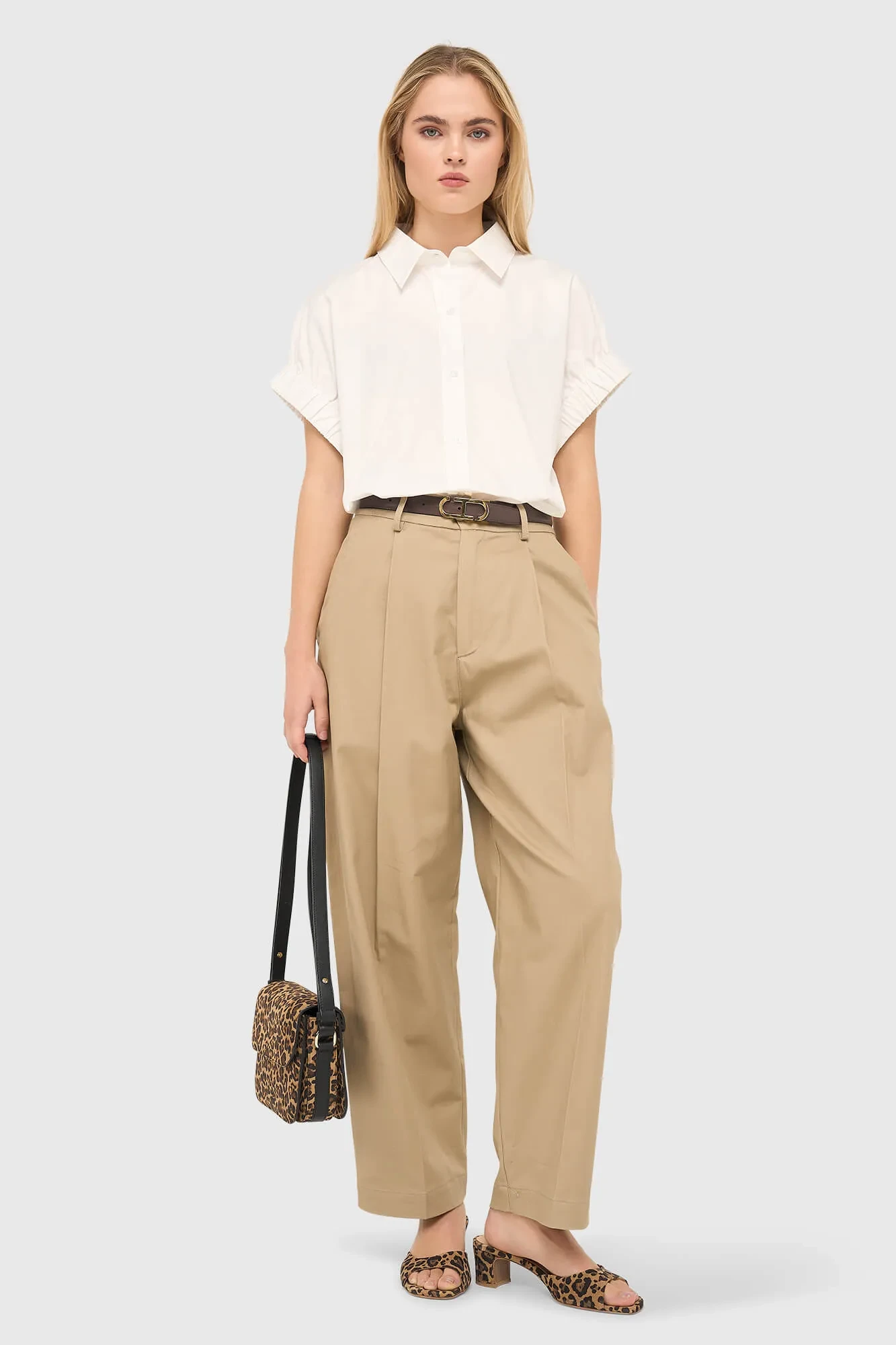 Witte Katoenen Dames Blouse Korte Mouw Yaro Wit