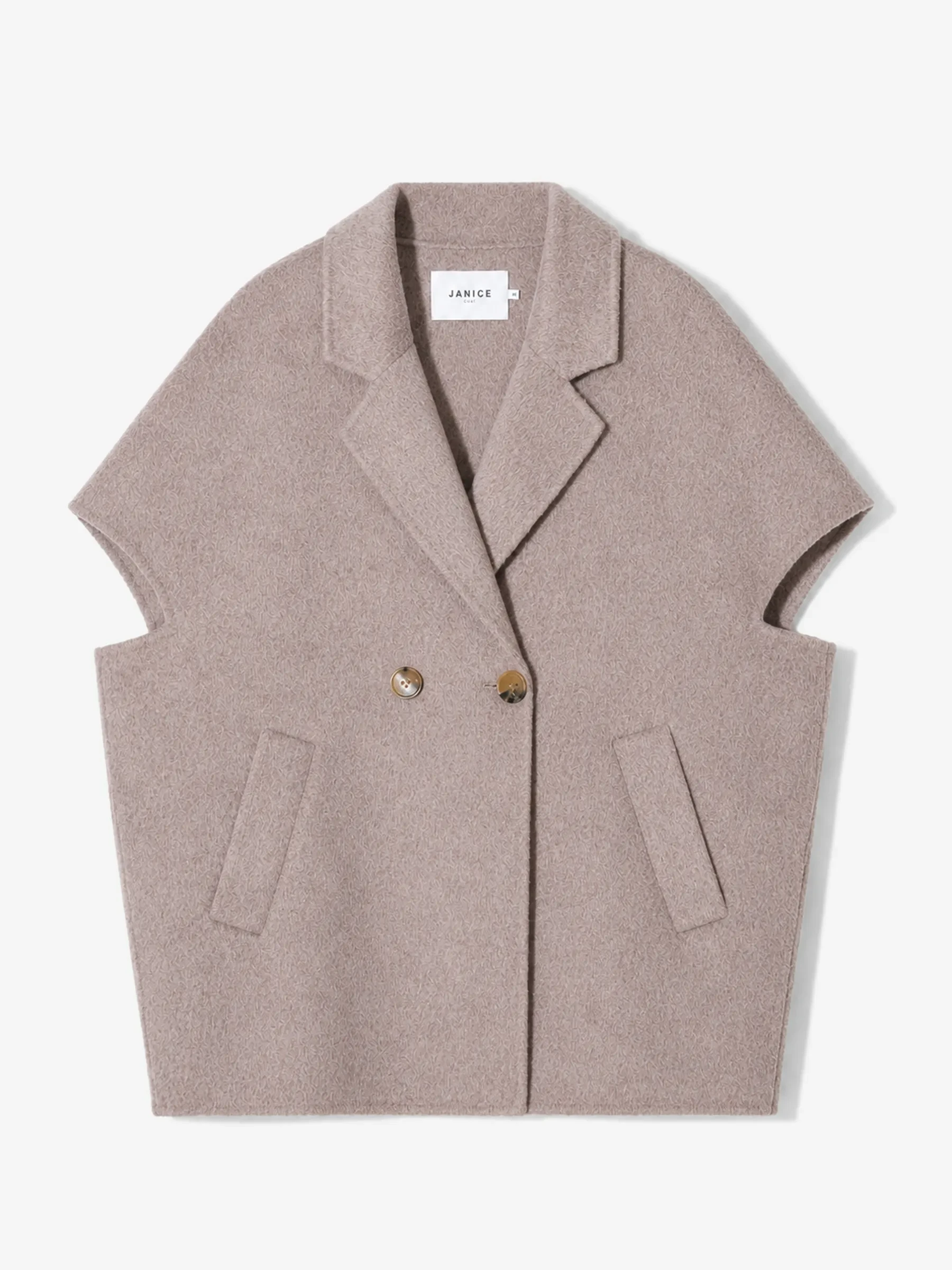 Wollen Cape Dames Jas Knopen Archie Beige