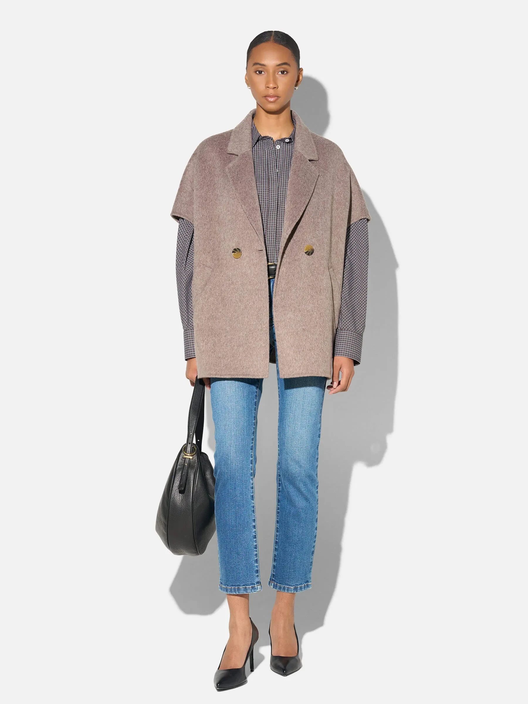 Wollen Cape Dames Jas Knopen Archie Beige