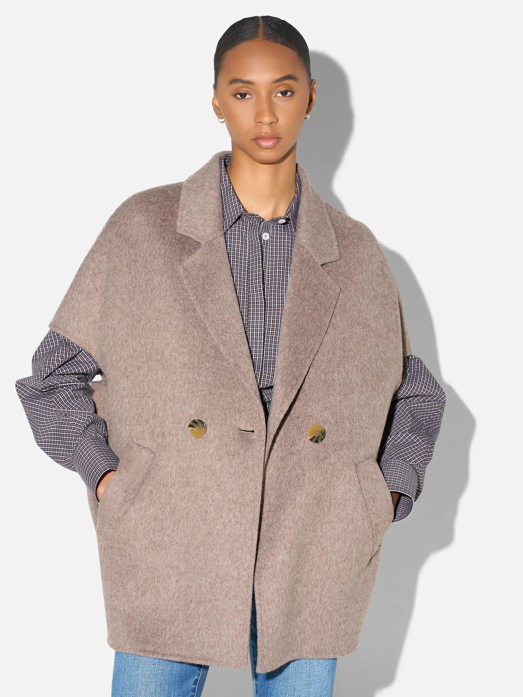 Wollen Cape Dames Jas Knopen Archie Beige