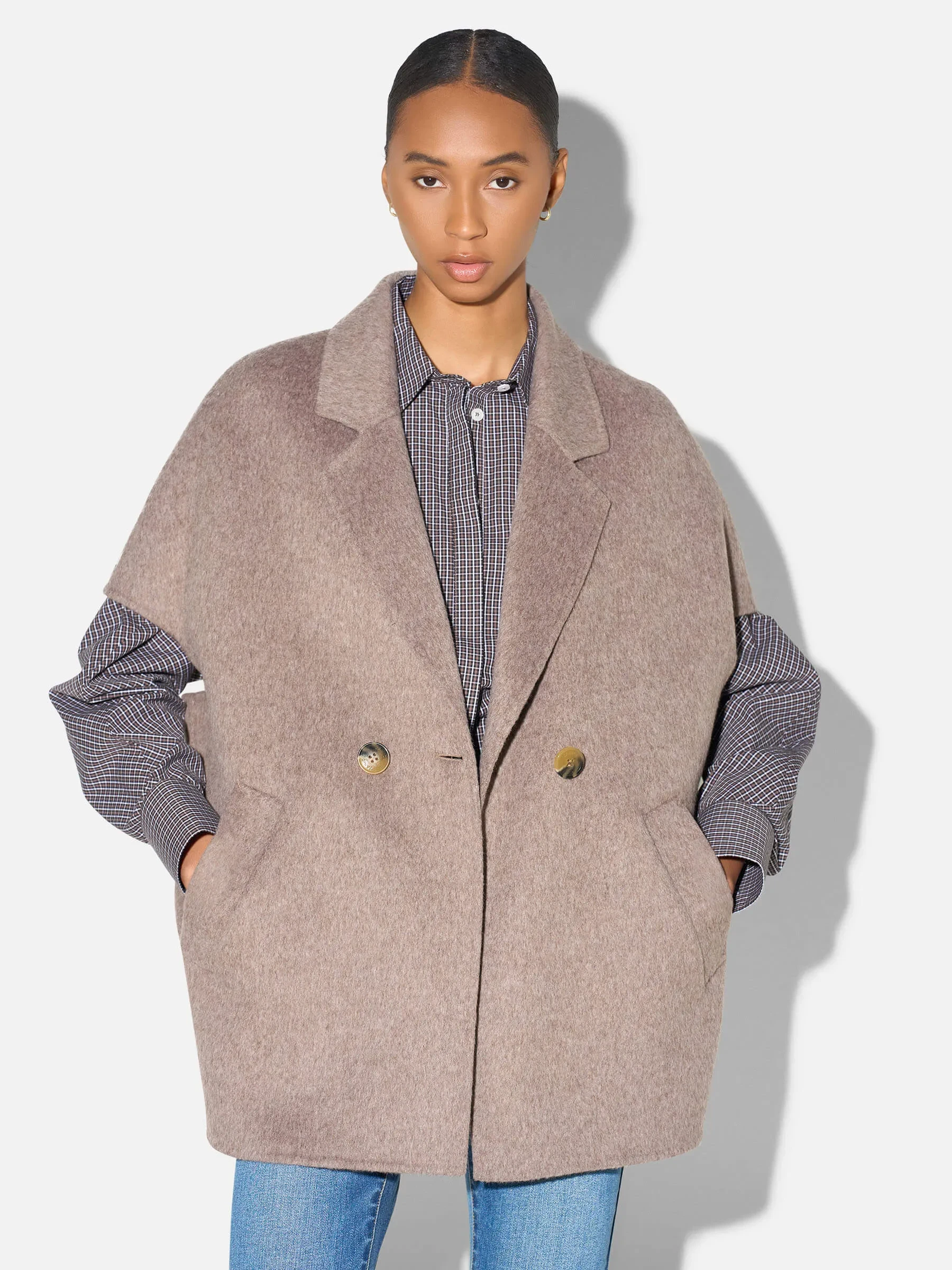 Wollen Cape Dames Jas Knopen Archie Beige