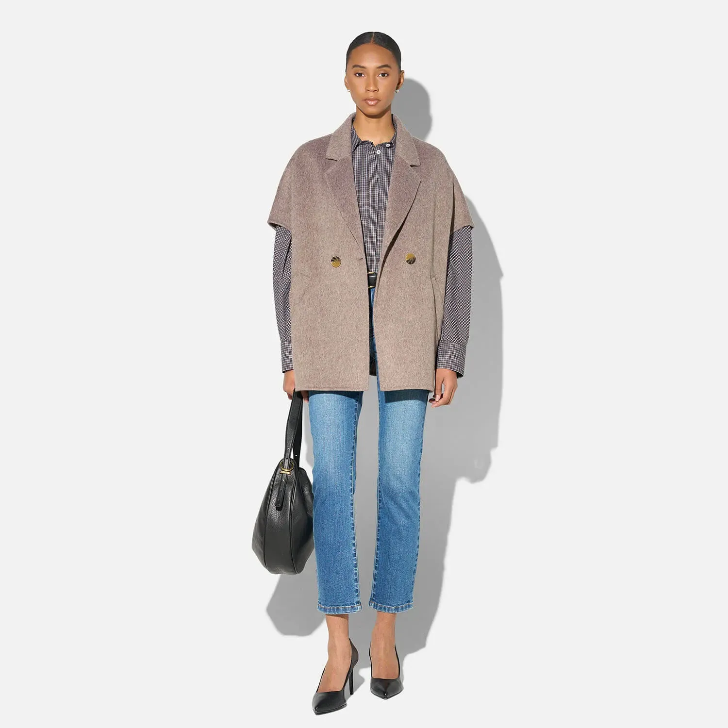 Wollen Cape Dames Jas Knopen Archie Beige