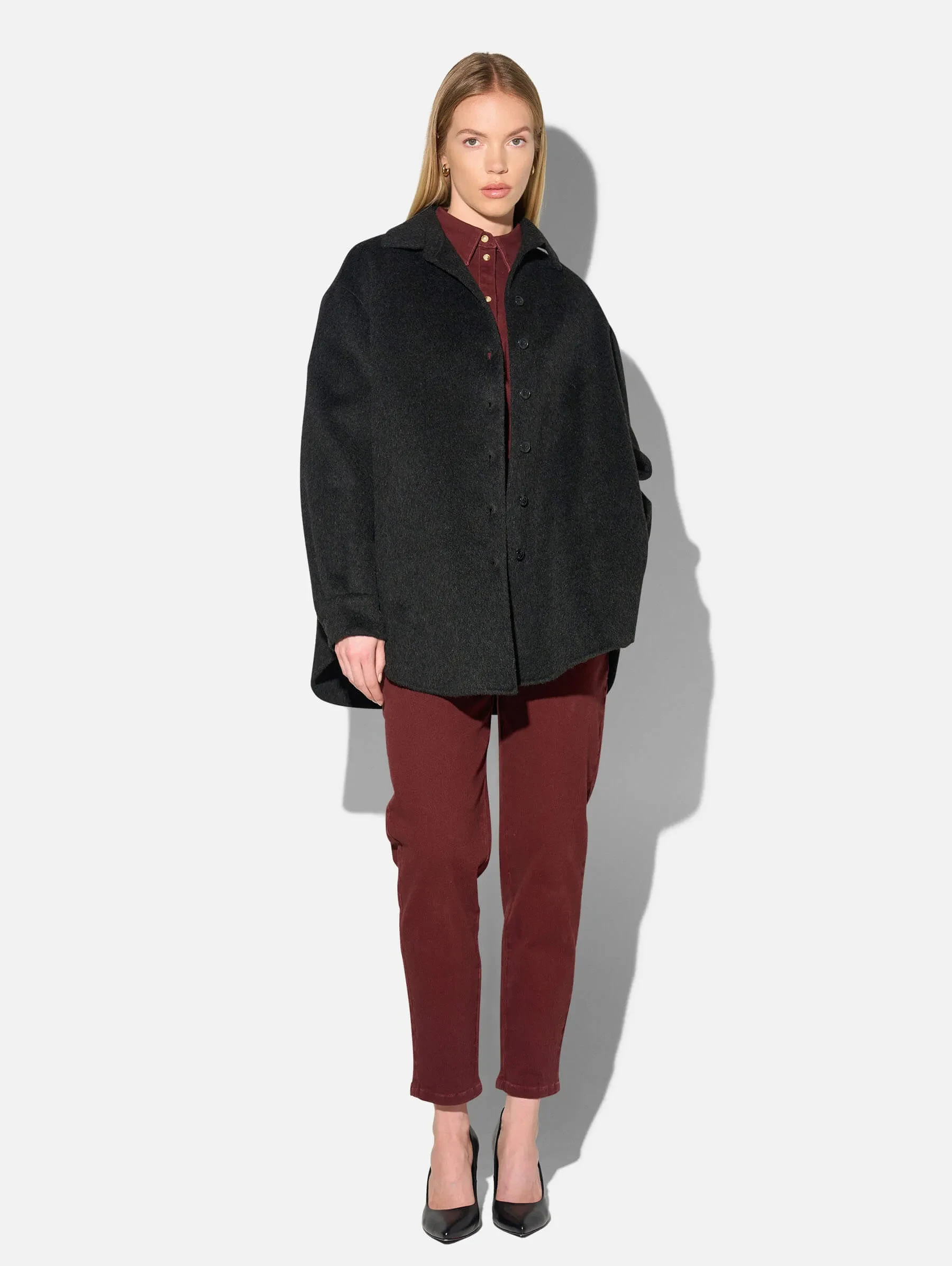 Wollen Dames Blouse Jas Shane Zwart