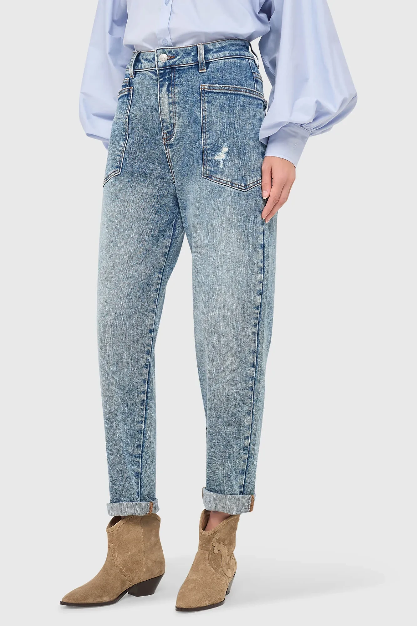 Worker Jeans Dames Barrel Fit Stretch Mid Rise Morrison Blauw 379