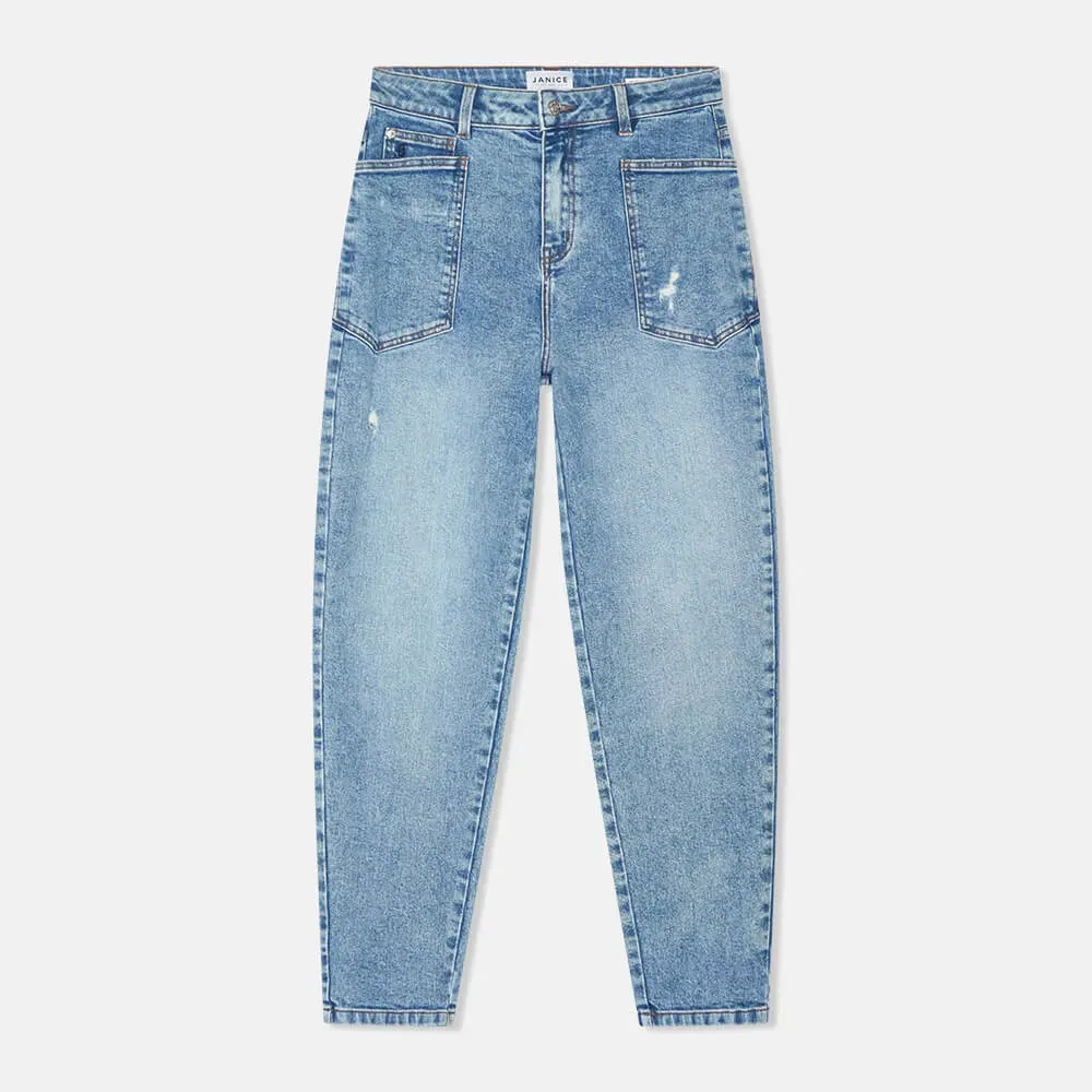 Worker Jeans Dames Barrel Fit Stretch Mid Rise Morrison Blauw 379