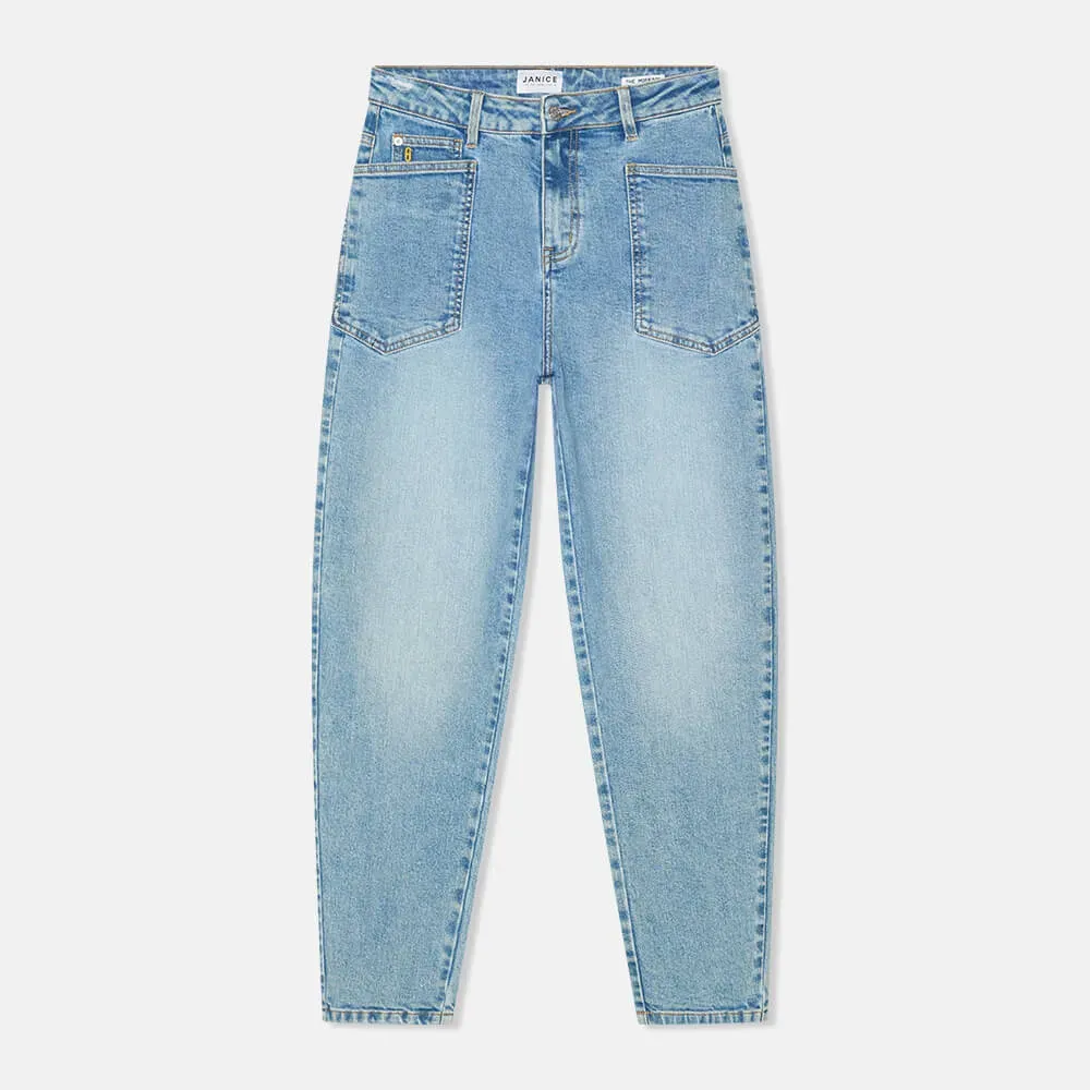 Worker Jeans Dames Barrel Fit Stretch Mid Rise Morrison Blauw 786