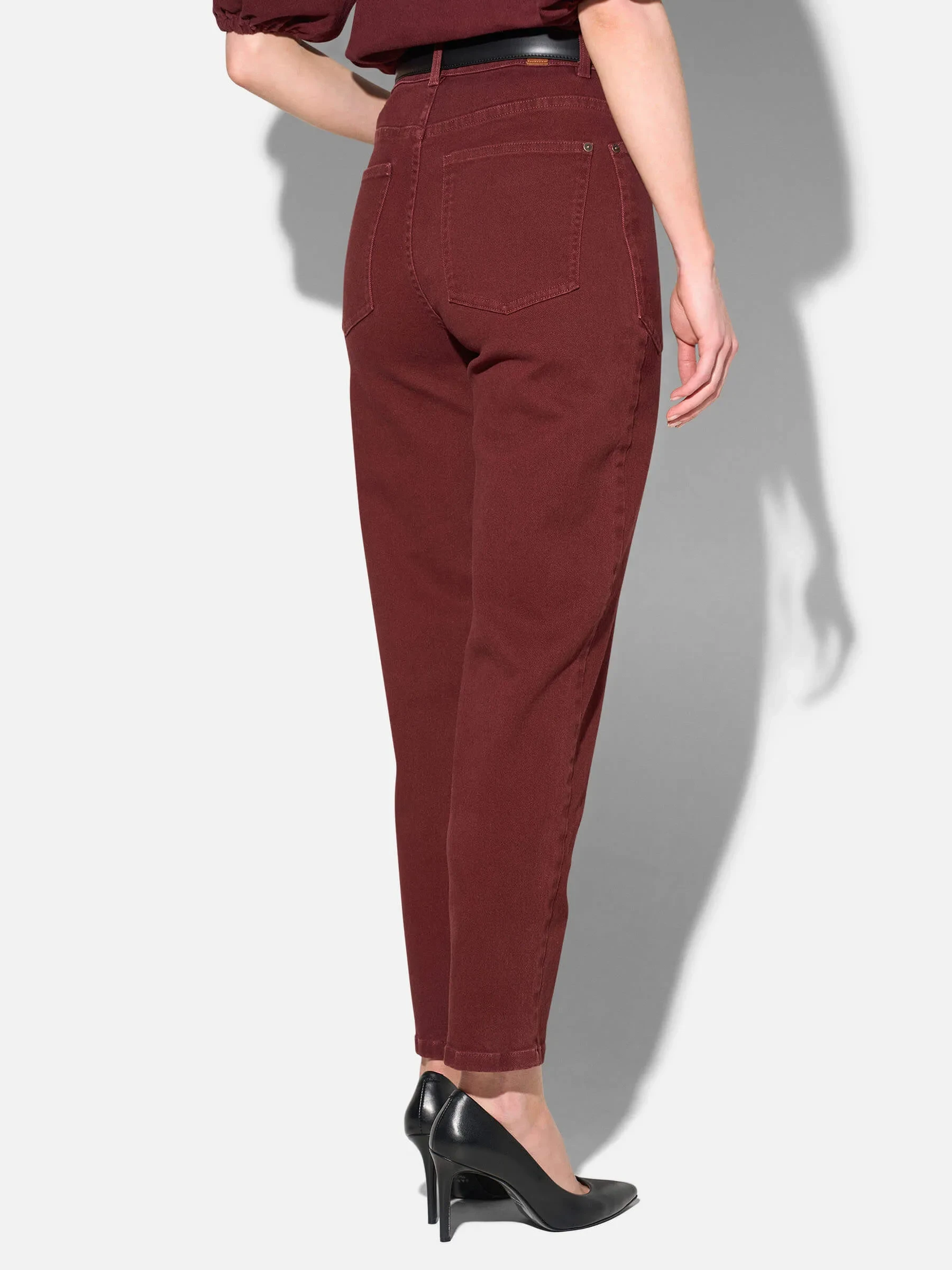 Worker Jeans Dames Barrel Fit Stretch Mid Rise Morrison Burgundy