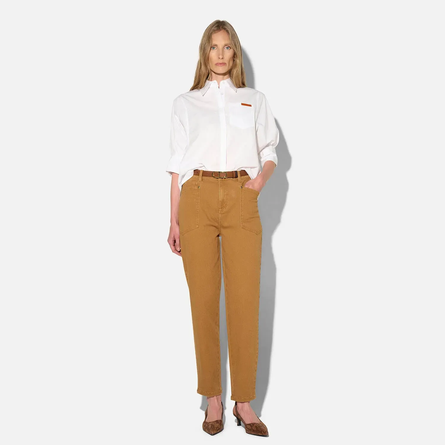 Worker Jeans Dames Barrel Fit Stretch Mid Rise Morrison Cognac