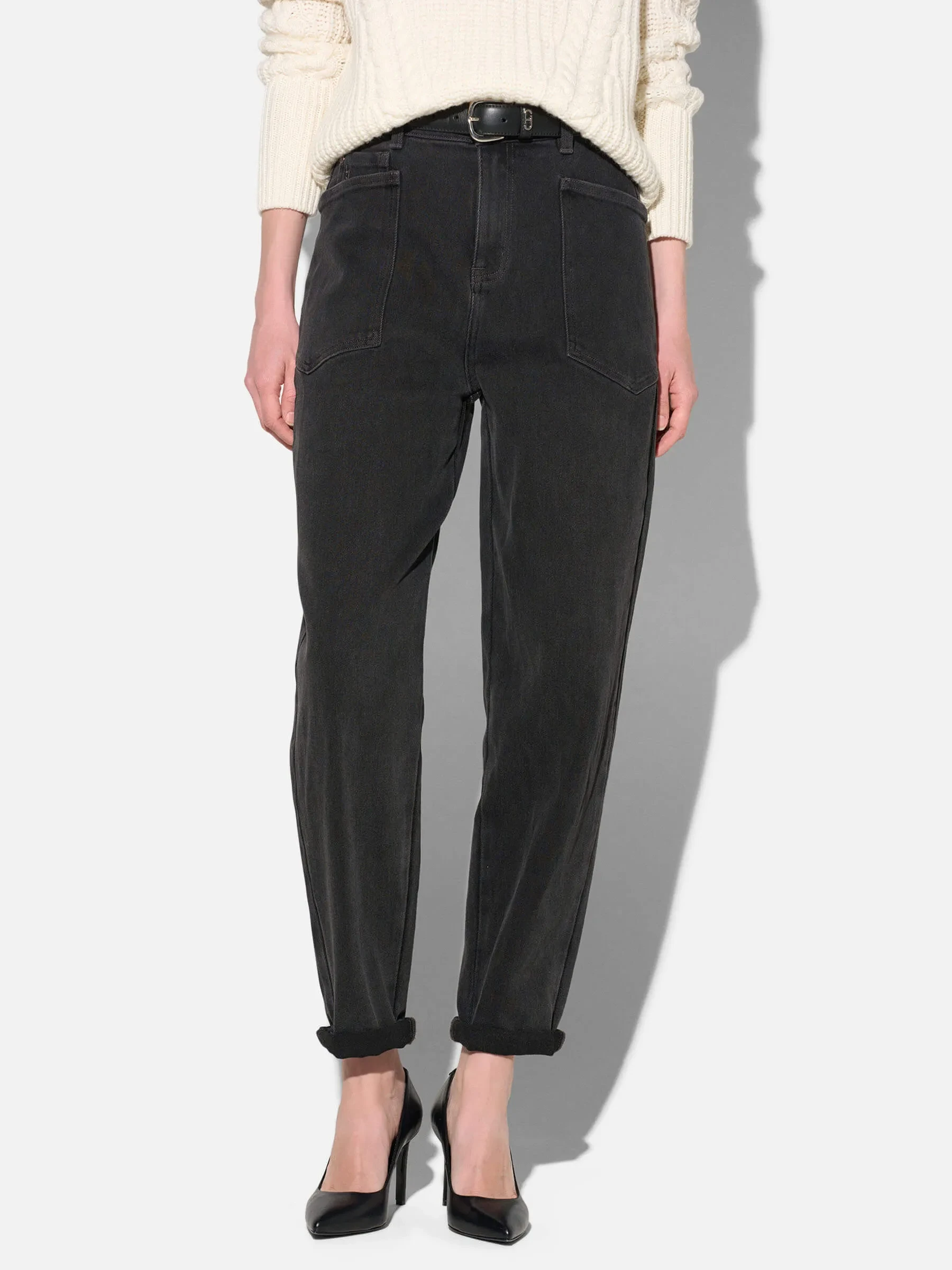 Worker Jeans Dames Barrel Fit Stretch Mid Rise Morrison Zwart 813