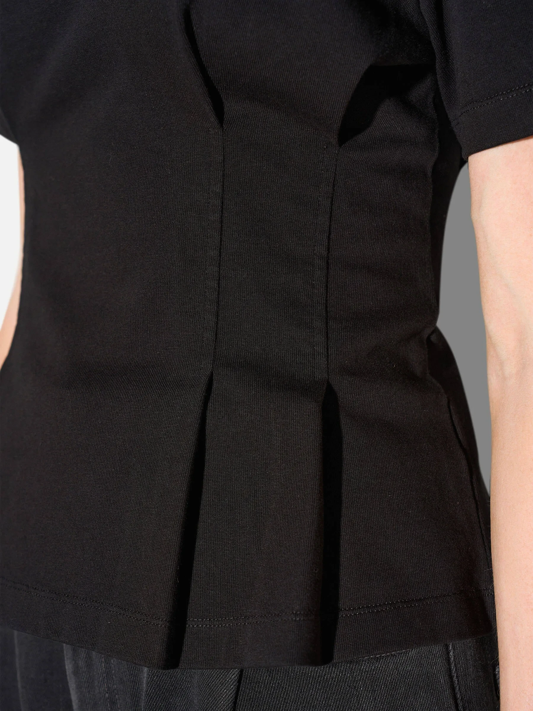 Zwart Katoenen Dames Shirt Plooien Taille Keon