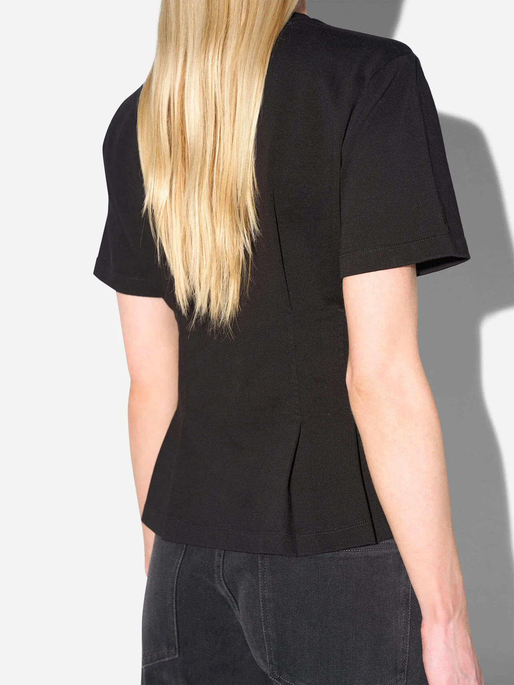 Zwart Katoenen Dames Shirt Plooien Taille Keon